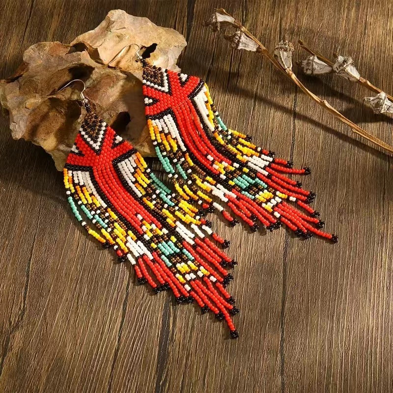 Long Bead Tassel Earrings Hand-woven Bohemian Earrings