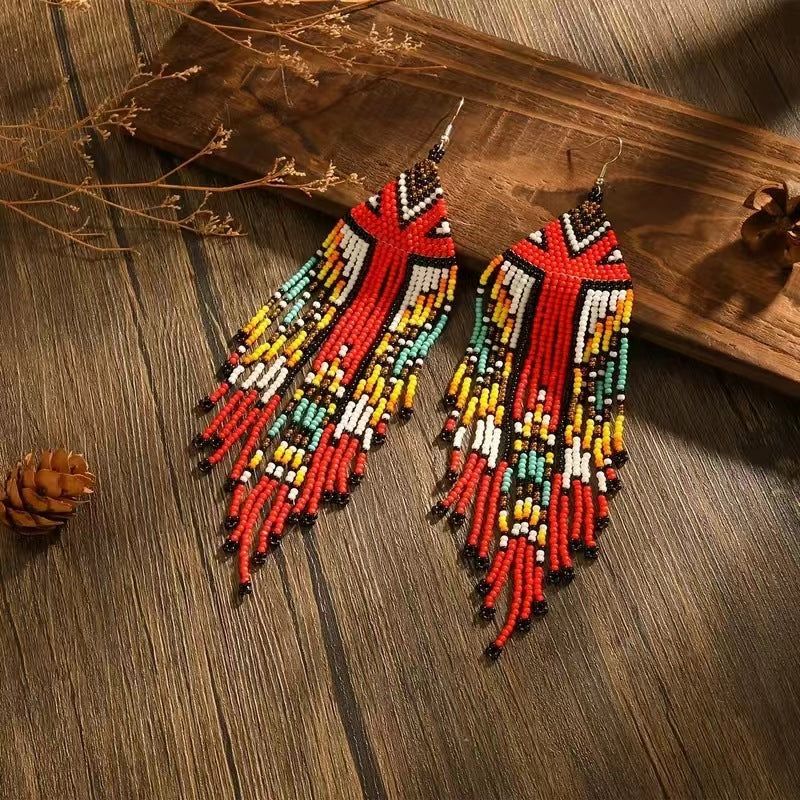 Long Bead Tassel Earrings Hand-woven Bohemian Earrings