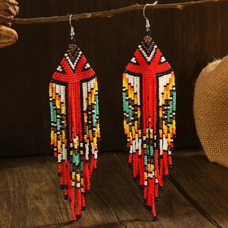 Long Bead Tassel Earrings Hand-woven Bohemian Earrings