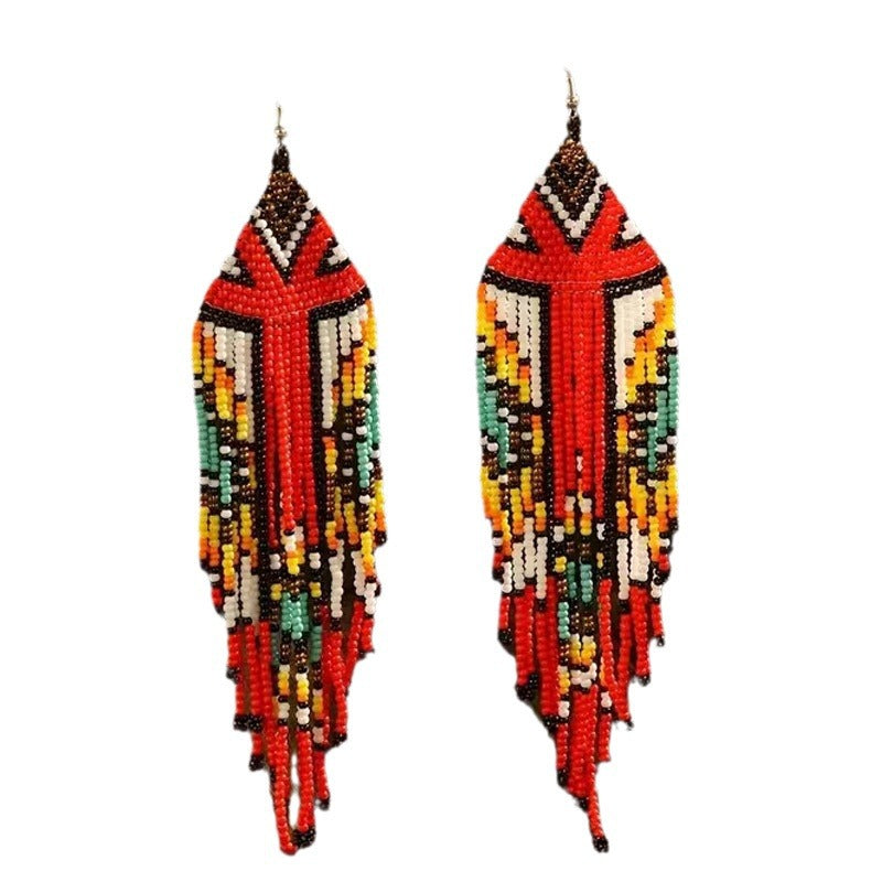 Long Bead Tassel Earrings Hand-woven Bohemian Earrings