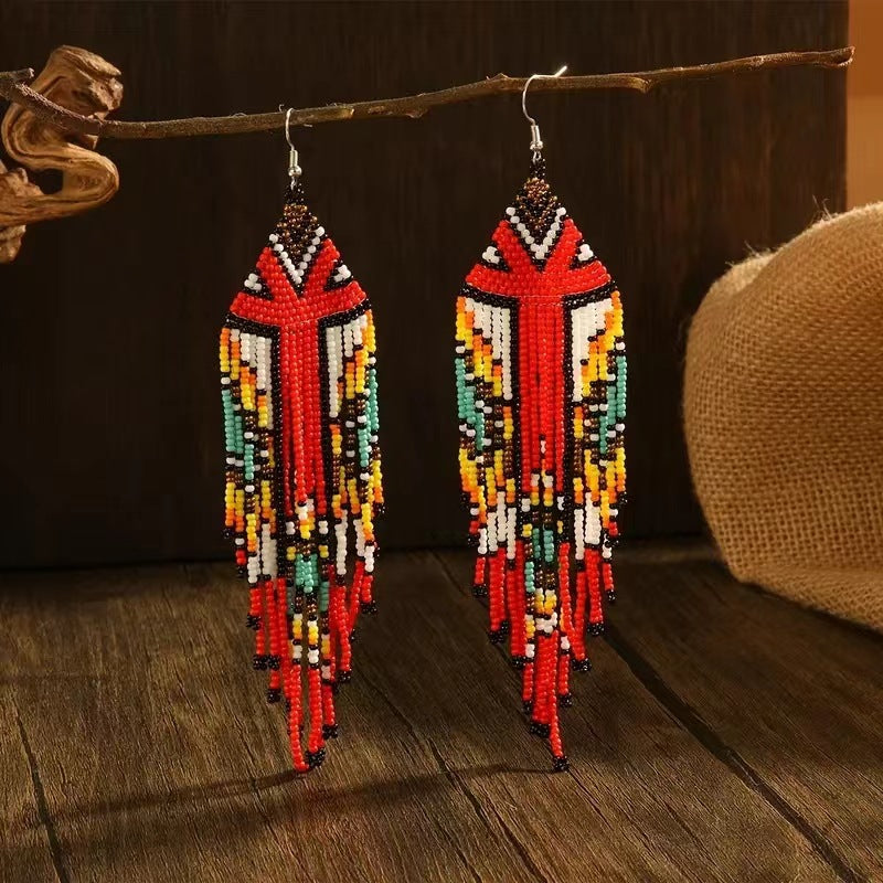 Long Bead Tassel Earrings Hand-woven Bohemian Earrings